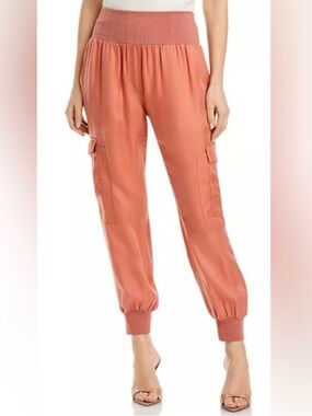 cinq à sept XS Giles Pants Apricot Silky Cupro Cargo Luxury Lightweight Bottoms